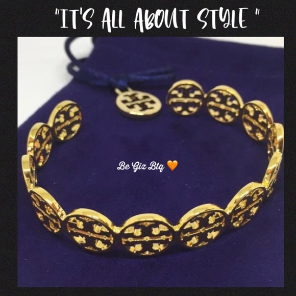 🆕 Tory Burch Authentic Signature Gold Logo Cuff Shiny Brass T-logos Bracelet - Picture 3 of 14